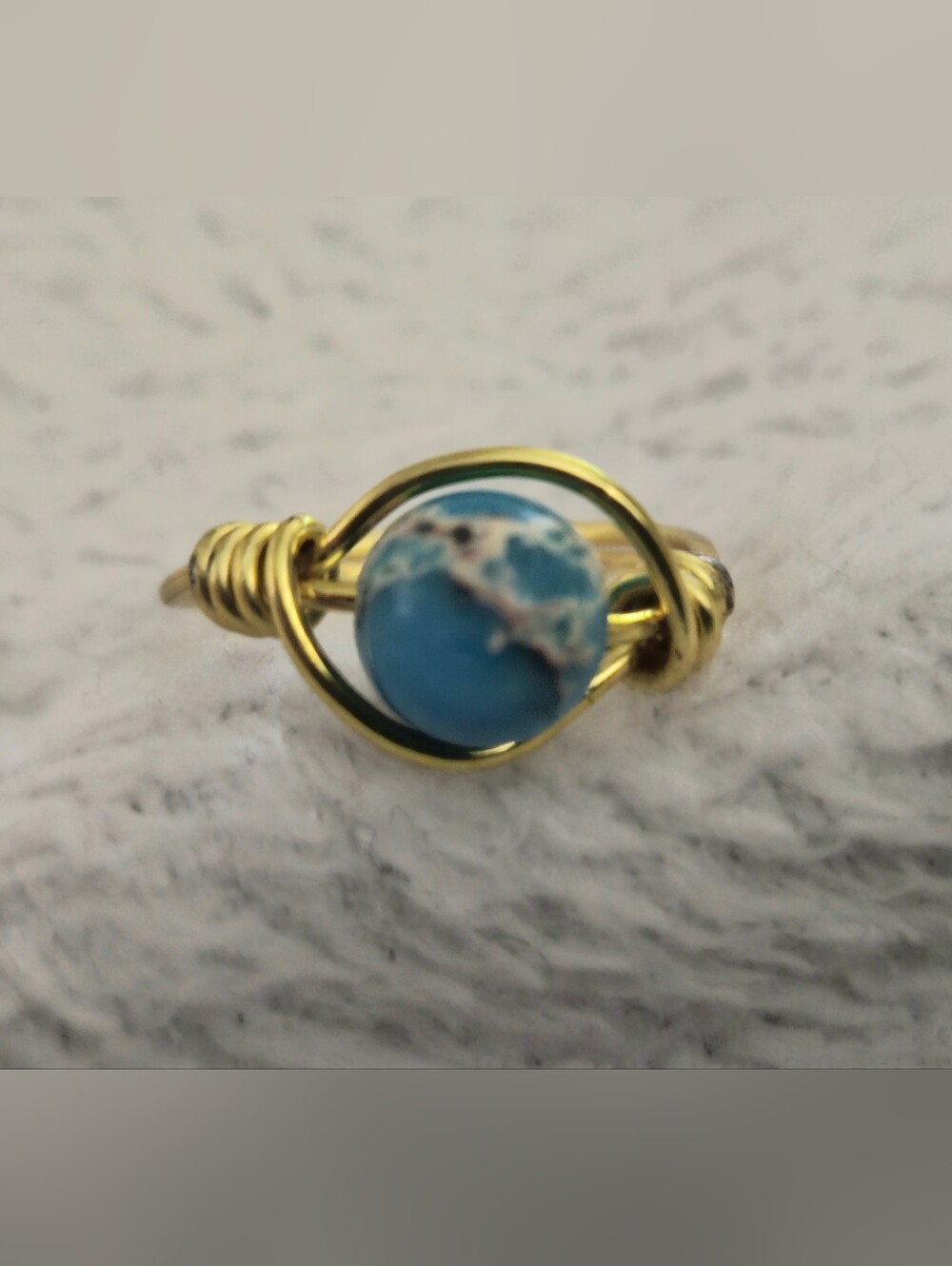Imperial Jasper Gemstone Wire Wrapped Ring - Handmade